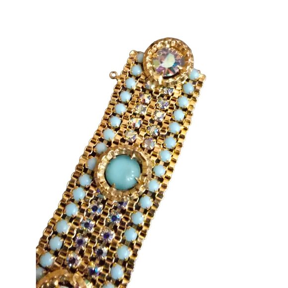 Vintage Signed Alice Caviness Glass & Rhinestone Bracelet (A9485) - Picture 4 of 9